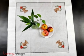 Christmas square table cloth - Reindeer embroidery (size 90cm)